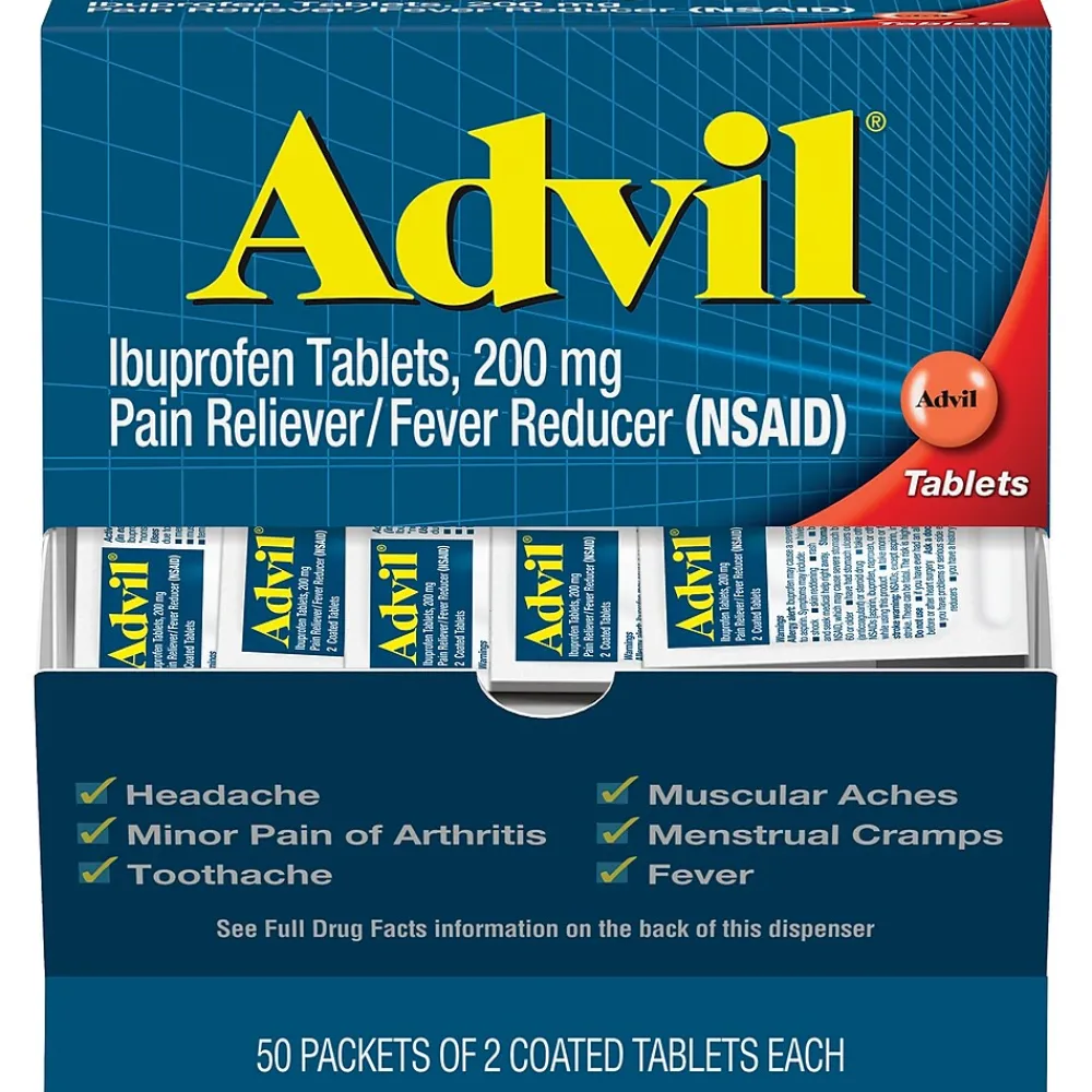 Advil Ibuprofen Pain Reliever, 200mg, 2/Packet, 50 Packets/Box (15489)