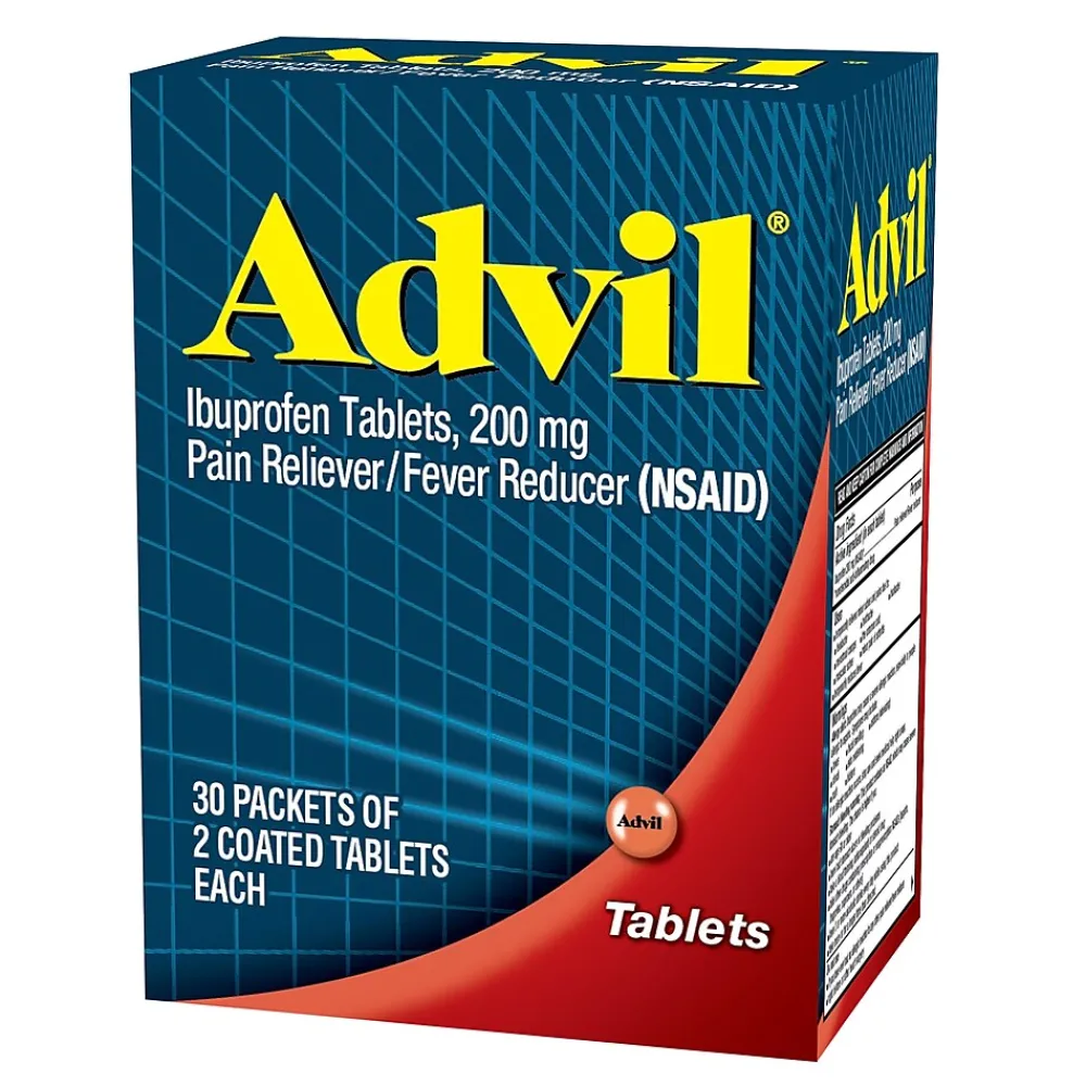 Advil 200mg Ibuprofen Pain Reliever Tablet, 2/Packet, 30 Packets/Box (64008/7012-30)