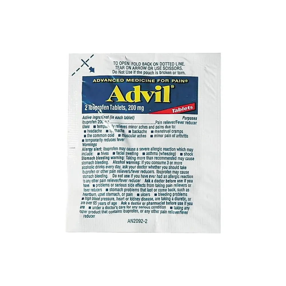 Advil 200mg Ibuprofen Pain Reliever Tablet, 2/Packet, 30 Packets/Box (64008/7012-30)