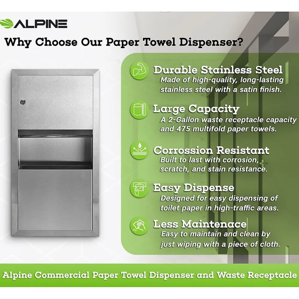 Alpine Industries Centerpull Paper Towel Dispenser, Stainless Steel (495)