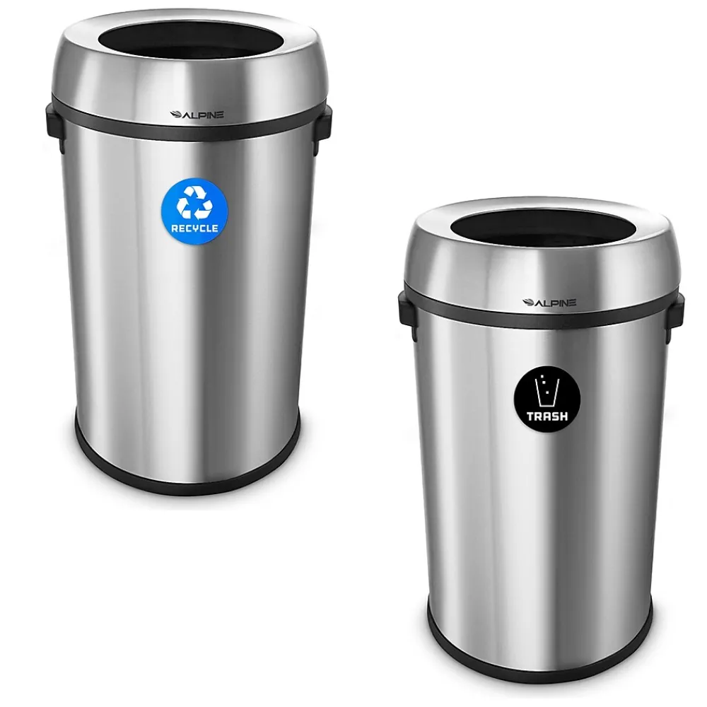 Alpine Industries Commercial Indoor Dual-Stream Recycling/Trash Station, 17-Gallon Each, Stainless Steel (ALP470-65L-R-T)