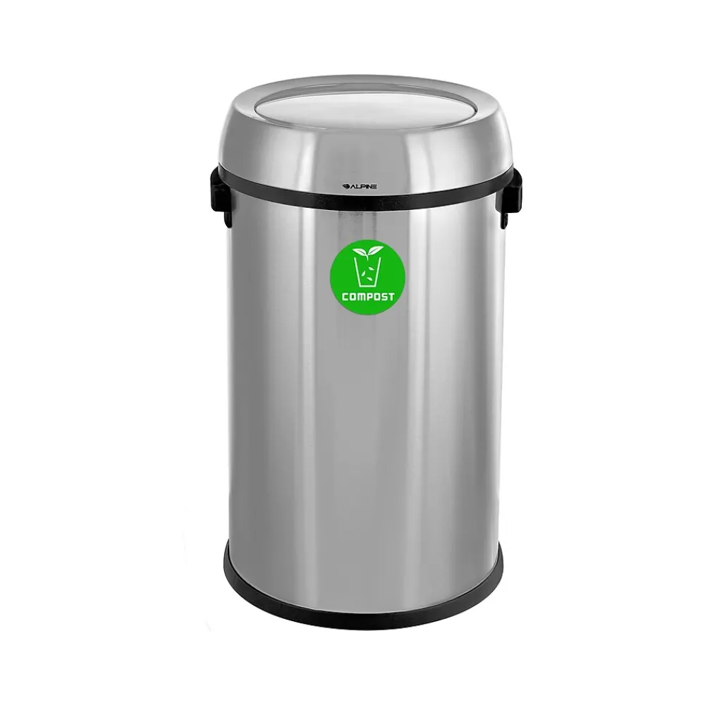 Alpine Industries Commercial Indoor Single-Stream Recycling Station, 17 Gallon, Stainless Steel (ALP470-65L-1-CO)