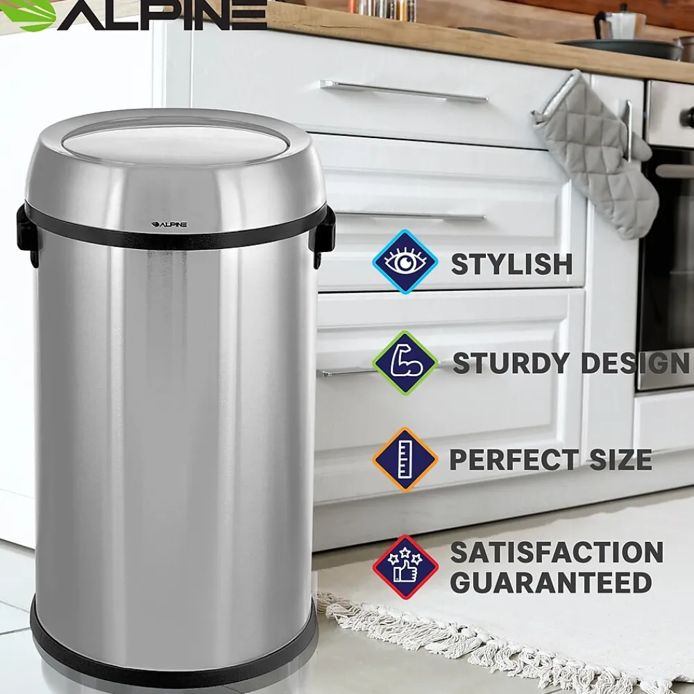 Alpine Industries Commercial Indoor Single-Stream Recycling Station, 17 Gallon, Stainless Steel (ALP470-65L-1-CO)