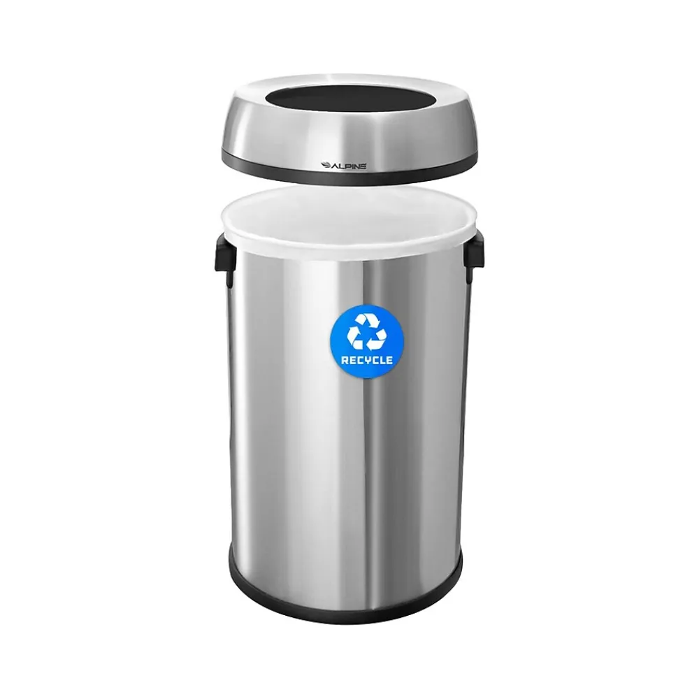 Alpine Industries Commercial Indoor Single-Stream Recycling Station, 17-Gallon, Stainless Steel (ALP470-65L-R)
