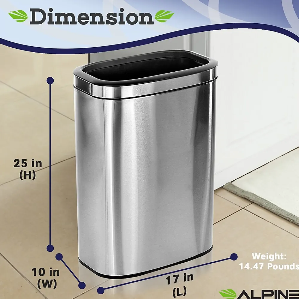 Alpine Industries Commercial Indoor Three-Stream Recycling Station, 10.5 Gallon, Stainless Steel (ALP470-40L-R-T-CO)