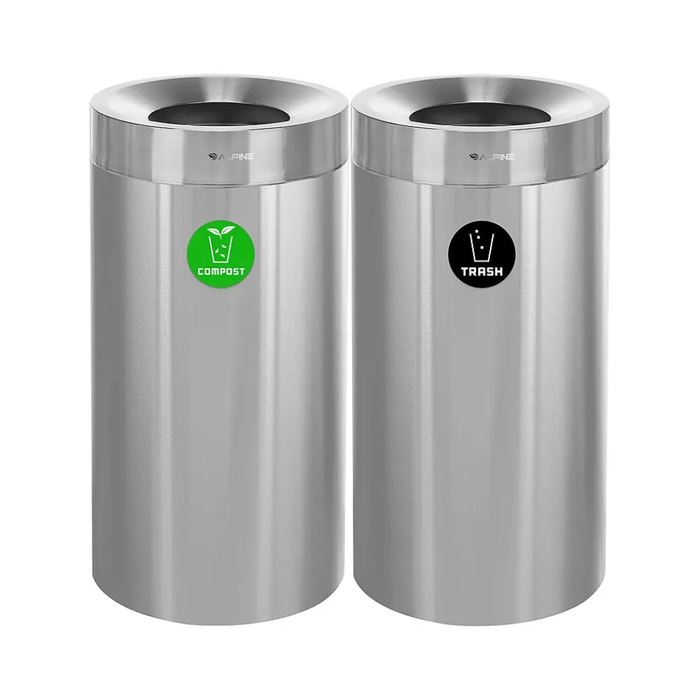 Alpine Industries Dual-Stream Compost/Trash Recycling Station, 54-Gallon, Stainless Steel (ALP475-27-CO-T)