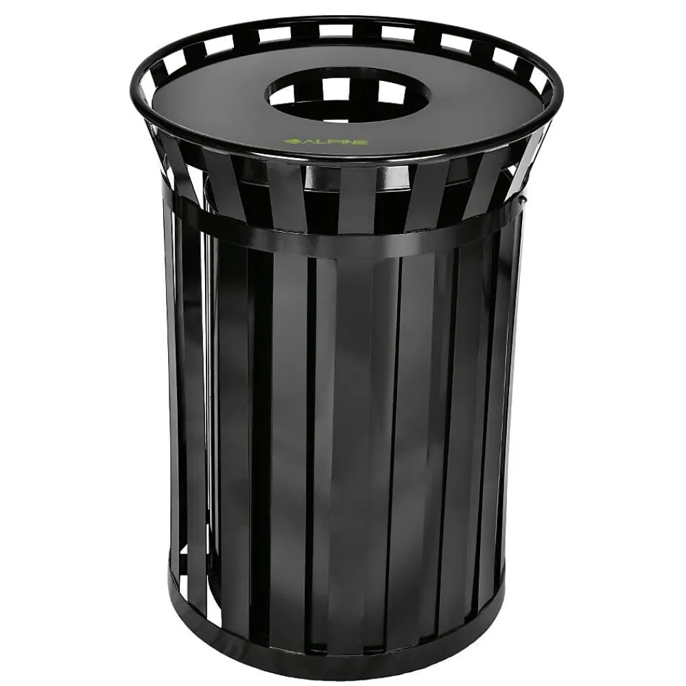 Alpine Industries Metal Trash Can, 38 Gallon, Black (479-38)