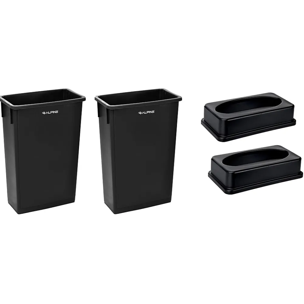 Alpine Industries Plastic Trash Can with Lid, 23 gallon, Black, 2/Pack (477-BLK-PKG1-2)