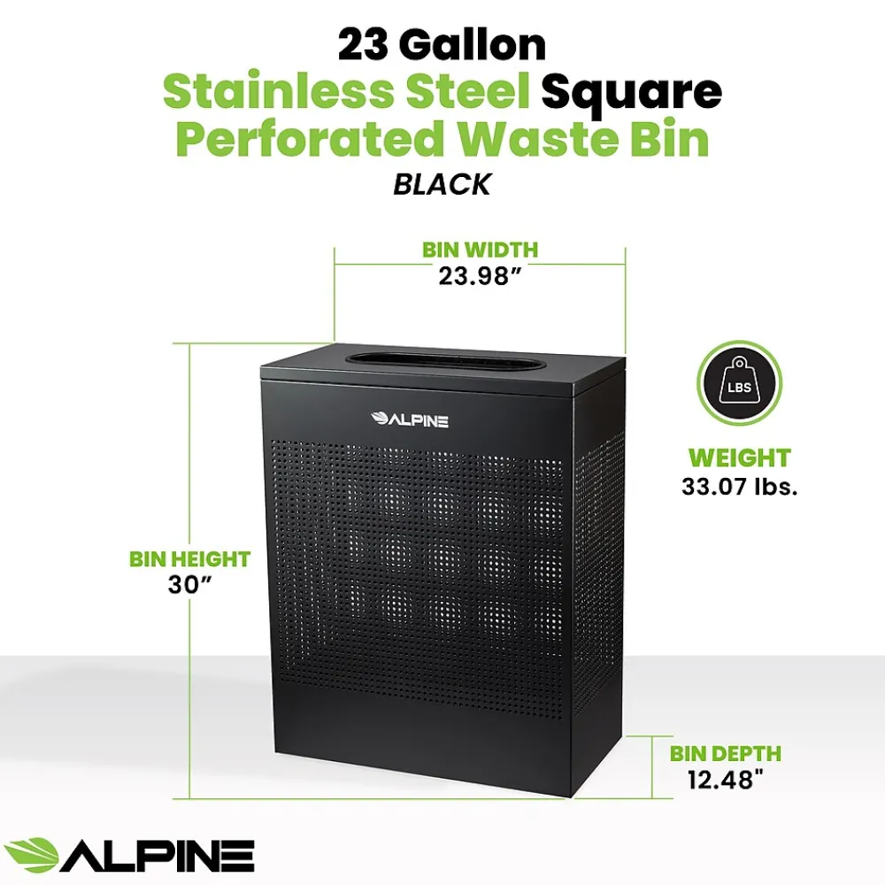 Alpine Industries Stainless Steel Trash Can, 23 Gallon, Black (ALP438-23-BLK-MK)