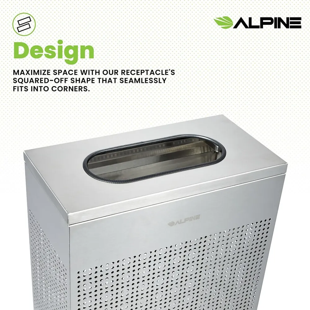 Alpine Industries Stainless Steel Trash Can, 13 Gallon, Silver (ALP438-13-SS)