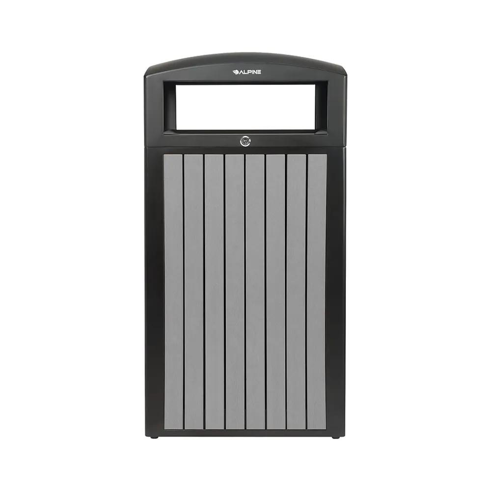Alpine Industries Steel Outdoor Trash Can with Dome Lid, 40 Gallon, (ALP471-40-WD-GRY)