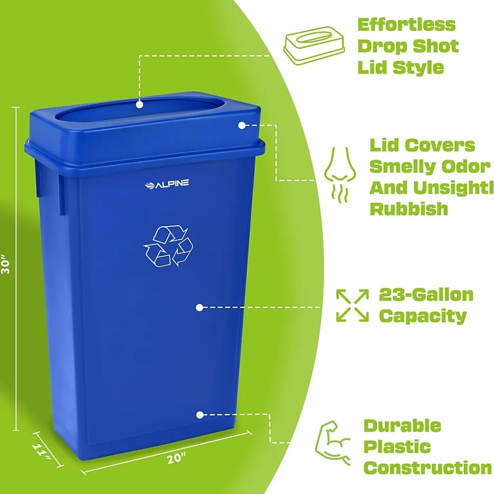 Alpine Industries Trash Can with Slotted Lid, 23-Gallon, Blue, 2/Pack (ALP477-R-BLU-PKG1-2)