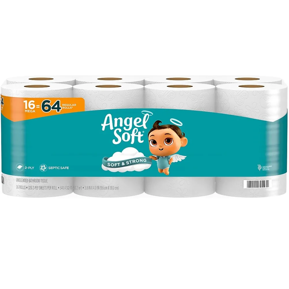 Angel Soft Mega Toilet Paper, 2-ply, White, 320 Sheets/Roll, 16 Rolls/Case (79423/02/01)