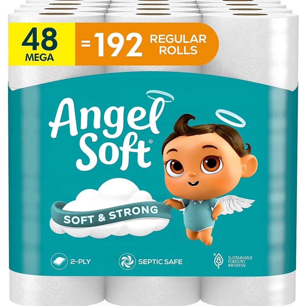 Angel Soft Mega Toilet Paper, 2-Ply, White, 320 Sheets/Roll, 48 Rolls/Pack (79403/50)