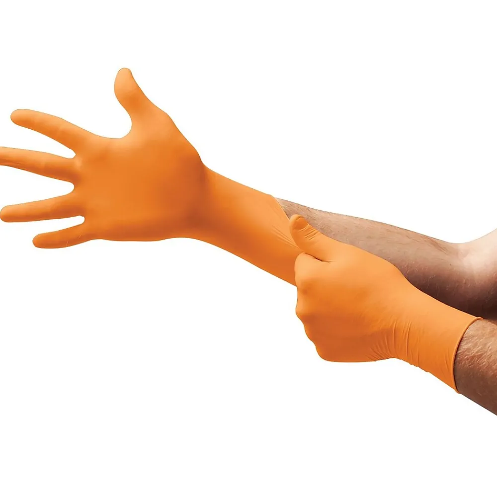 Ansell Blaze® Hi-Viz Orange Nitrile Exam Gloves, Powder-Free, Size Medium, 100/BX (N48)