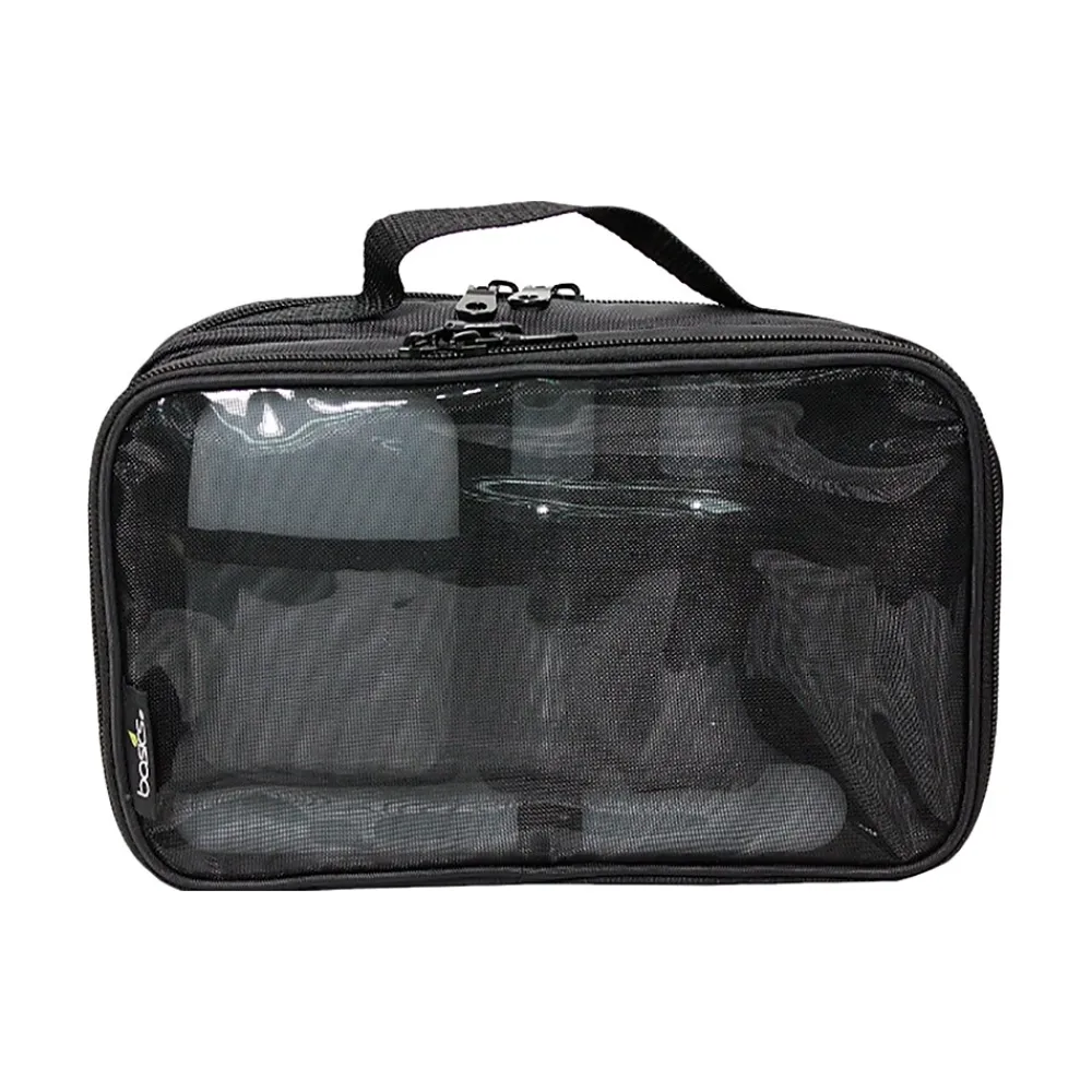 Basics 9.75" 5-Piece Polyester Toiletry Bag Kit, Black (51E60169DHA)