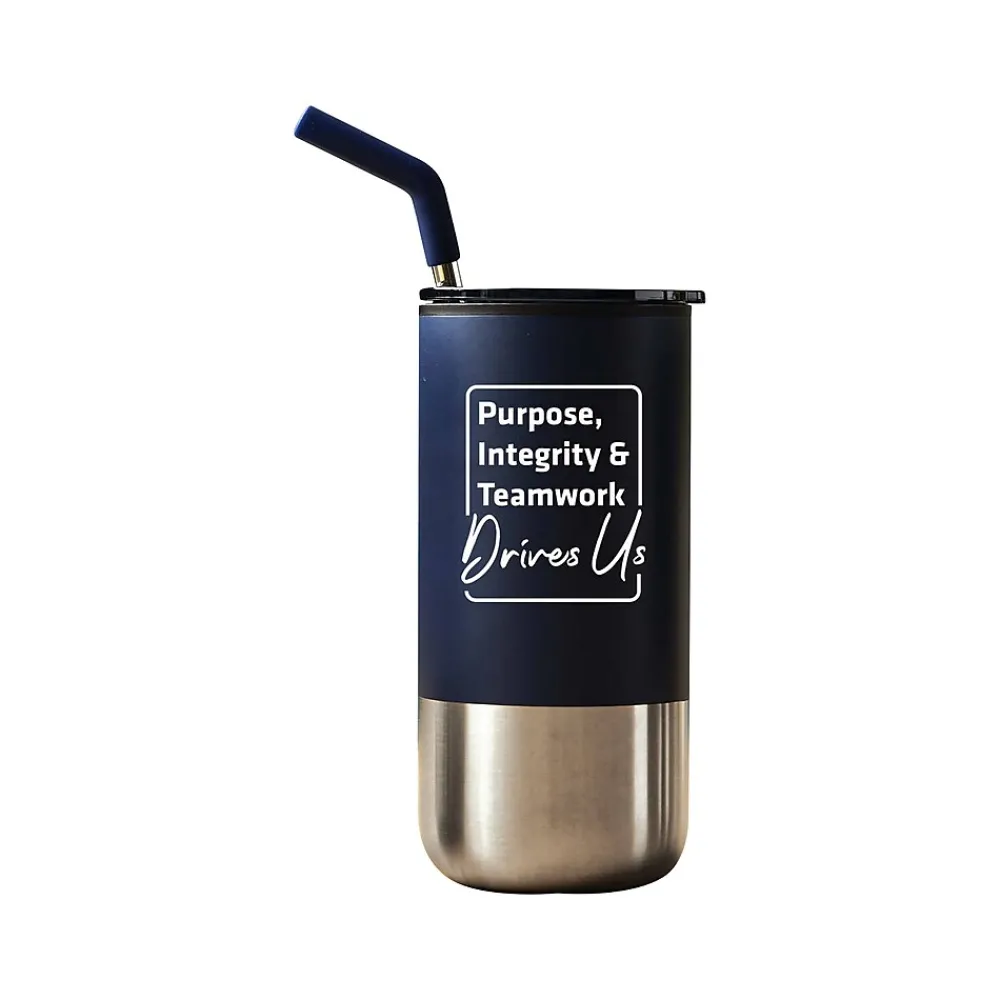 Baudville Tahoe Drives Us Travel Tumbler, Navy/Stainless Steel, 16 oz. (93146)