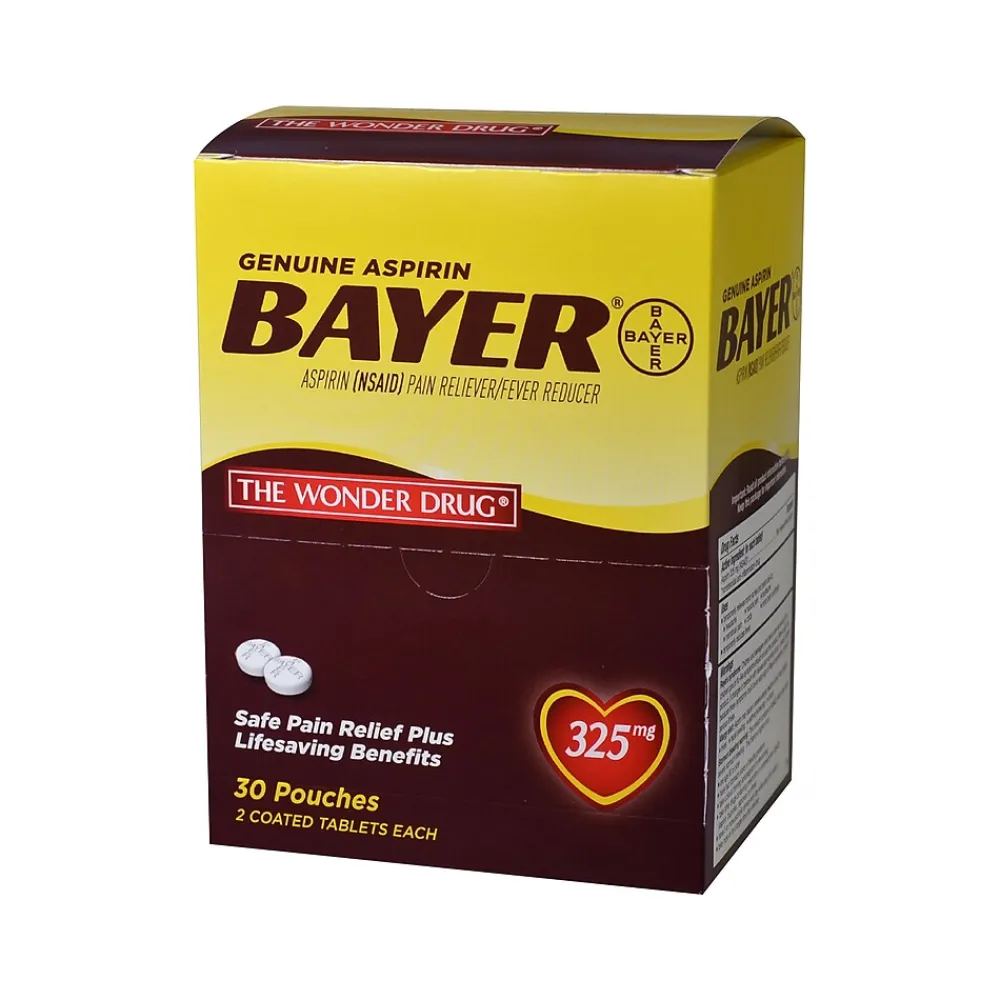 Bayer 325mg Genuine Buffered Aspirin (NSAID) Tablet, 2/Pouch, 30 Pouches/Box (64268)