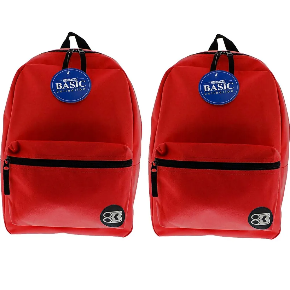 Bazic Basic Backpack, 16", Red, Pack of 2 (BAZ1032-2)