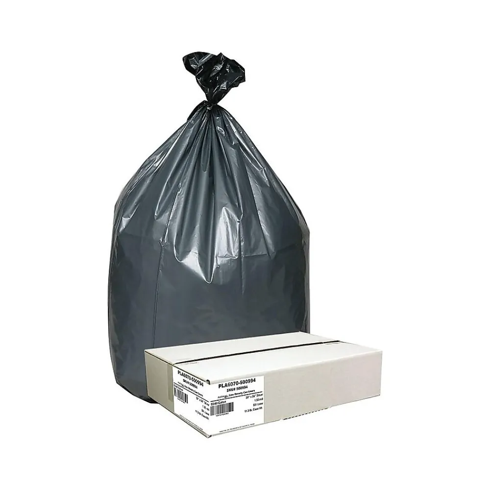 Berry Global Platinum Plus 60 Gallon Industrial Trash Bag, 39" x 56", Low Density, 1.55 mil, Gray, 50 Bags/Box (PLA6070)