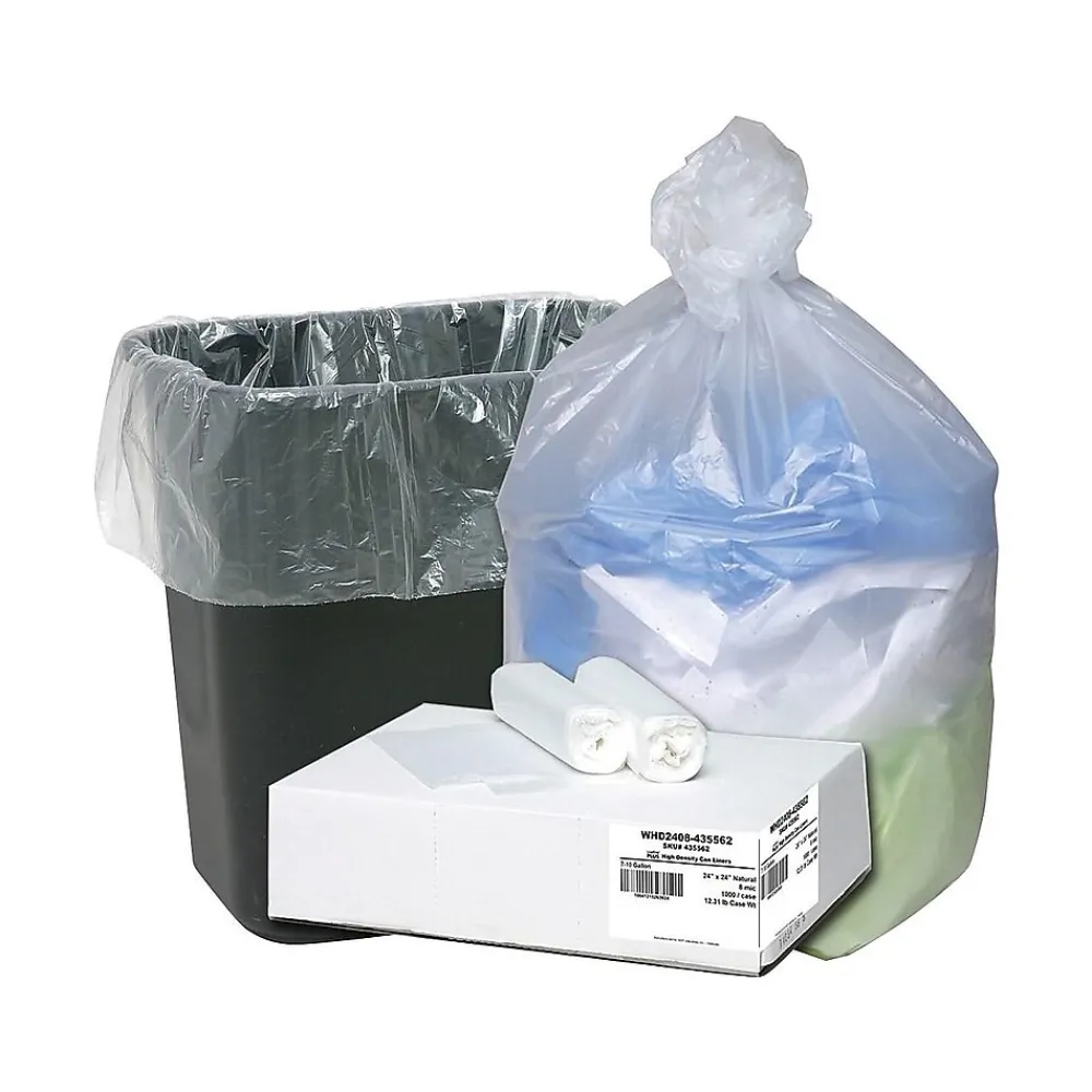 Berry Global Ultra Plus 10 Gallon Industrial Trash Bag, 24" x 24", High Density, 8 mic, Natural, 1000 Bags/Box (WHD 2408)