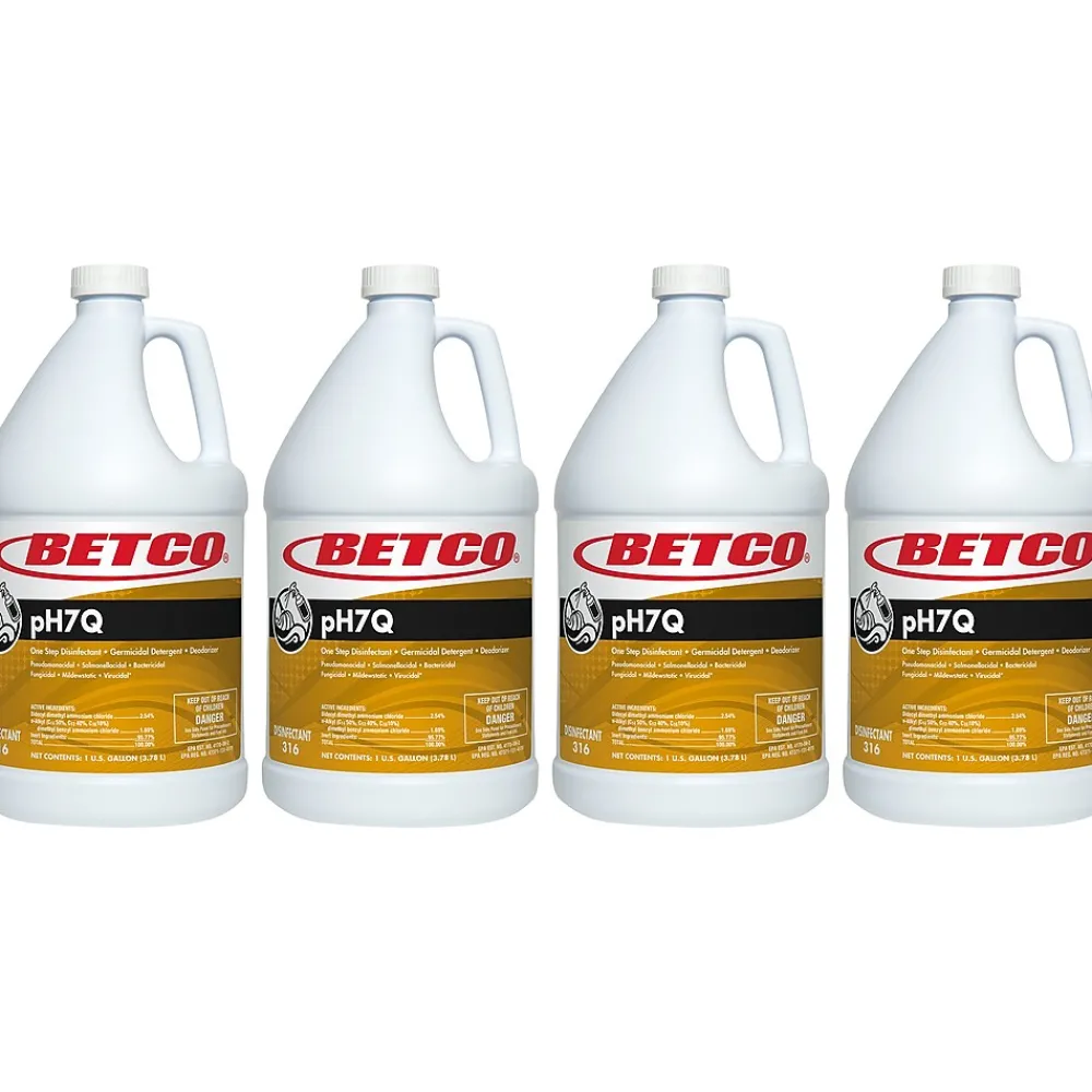 Betco pH7Q Disinfectant Liquid Bottle, Pleasant Lemon Scent, 128 oz., 4/Carton (3160400)
