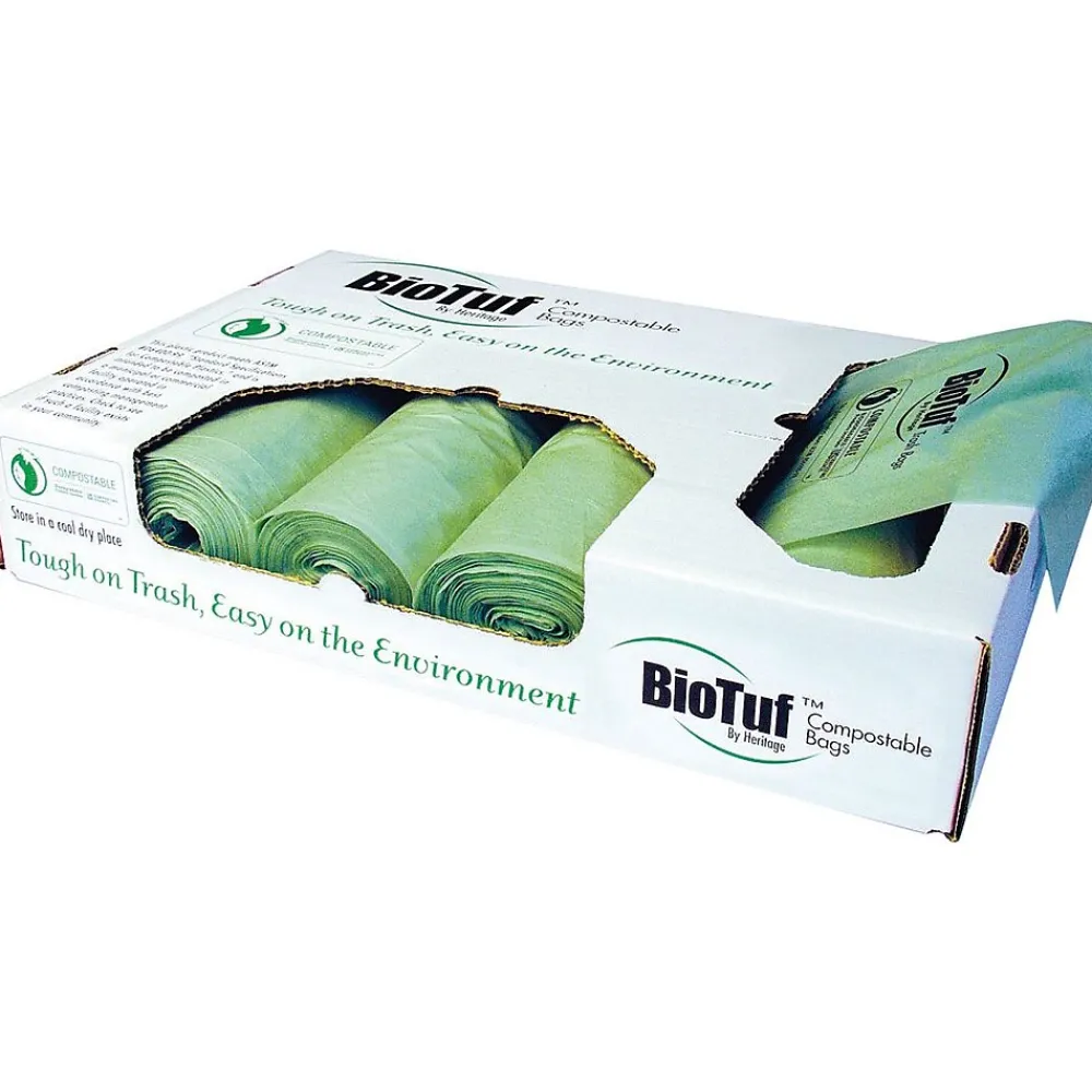BioTuf 60-64 Gallon Compostable Industrial Trash Bag, 47" x 60", Low Density, 1 Mil, Green, 5 Rolls (Y9460YE R01)