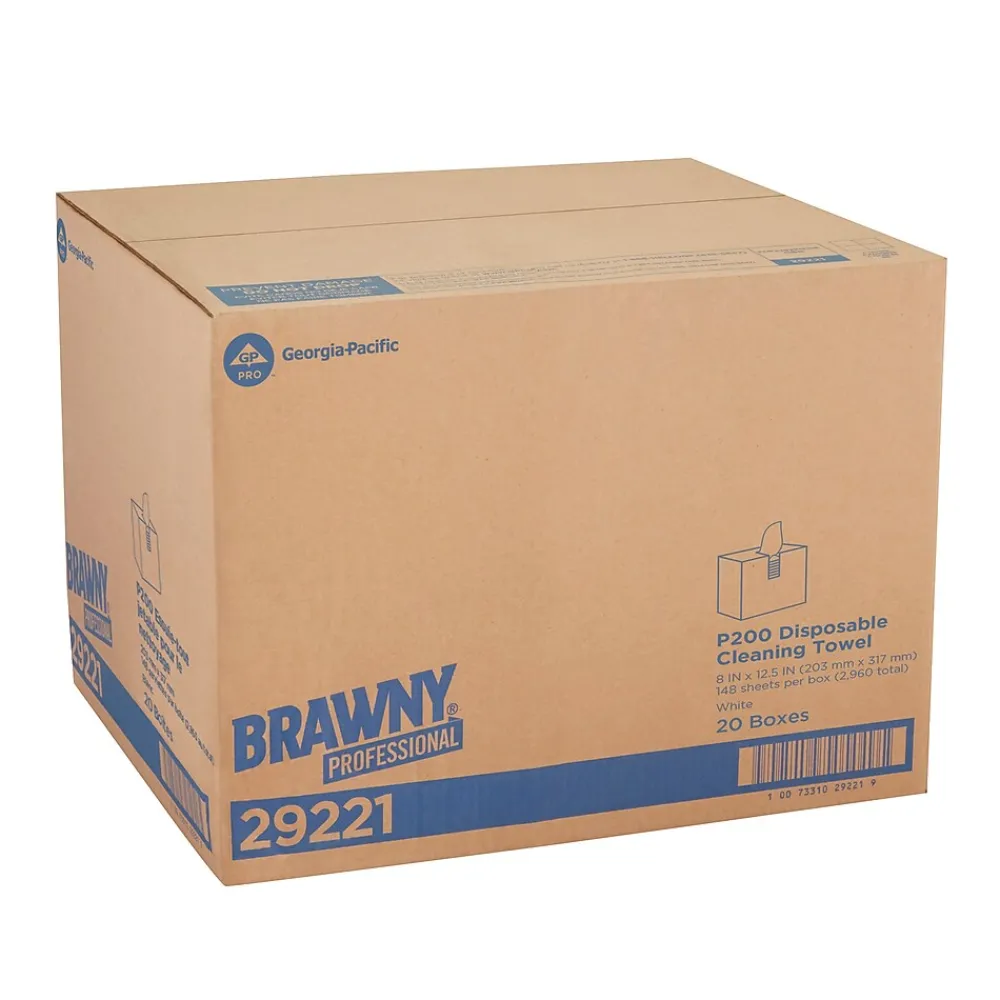 Brawny P200 Paper Cleaning Wipers, 12.5" x 8", White, 20/Carton (29221)