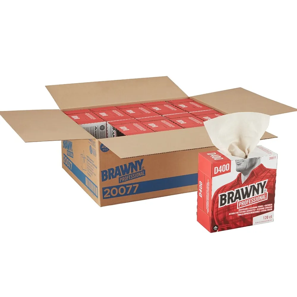 Brawny Professional D400 Cellulose Cleaning Wipers, 12.2" x 9.25", Oatmeal, 120 Wipers/Box (20077)