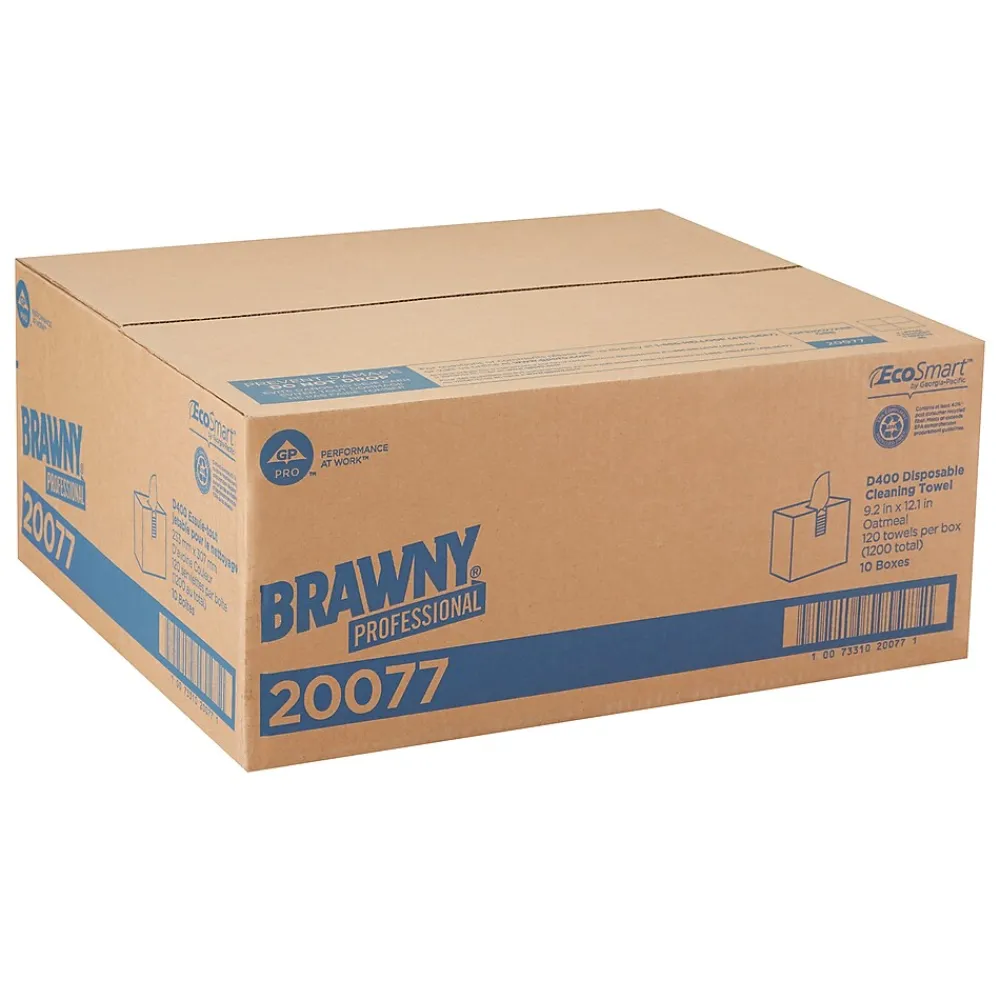 Brawny Professional D400 Cellulose Cleaning Wipers, 12.2" x 9.25", Oatmeal, 120 Wipers/Box (20077)