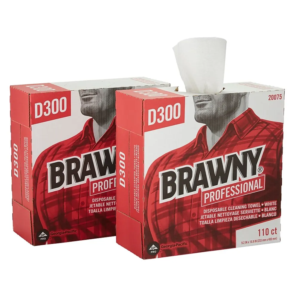 Brawny Professional D300 Cellulose Cleaning Wipers, 16" x 9.25", White, 110 Wipers/Box (20075)