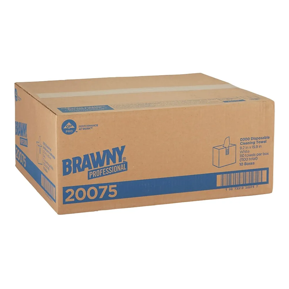 Brawny Professional D300 Cellulose Cleaning Wipers, 16" x 9.25", White, 110 Wipers/Box (20075)