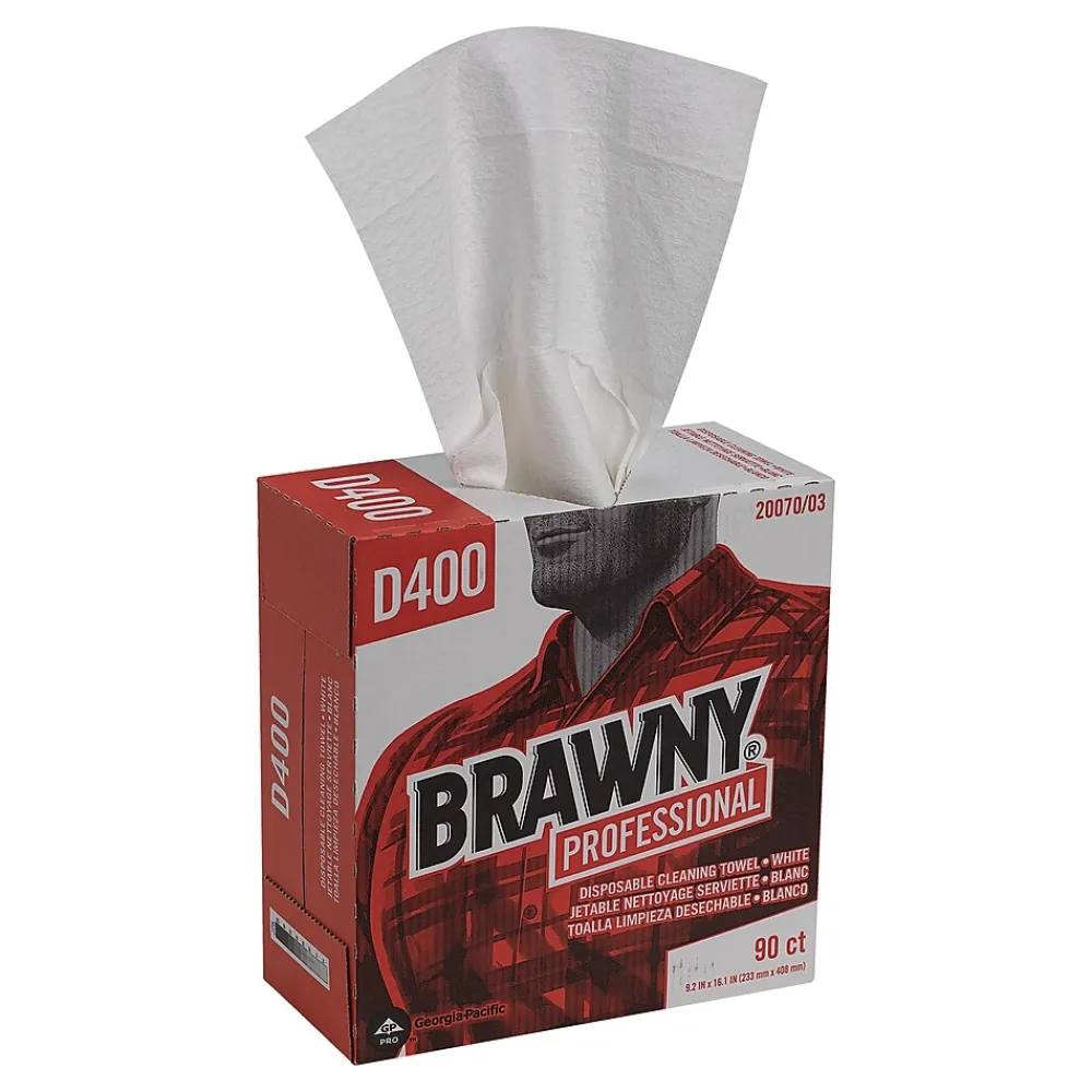 Brawny Professional D400 Cellulose Cleaning Wipers, 16.3" x 9.25", White, 90 Wipers/Box, 10/Carton (2007003)