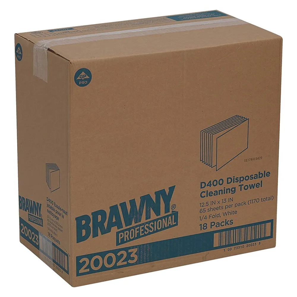 Brawny Professional D400 Durable Fibers Cleaning Wipers, 12.5" x 13", White, 18/Carton (20023)