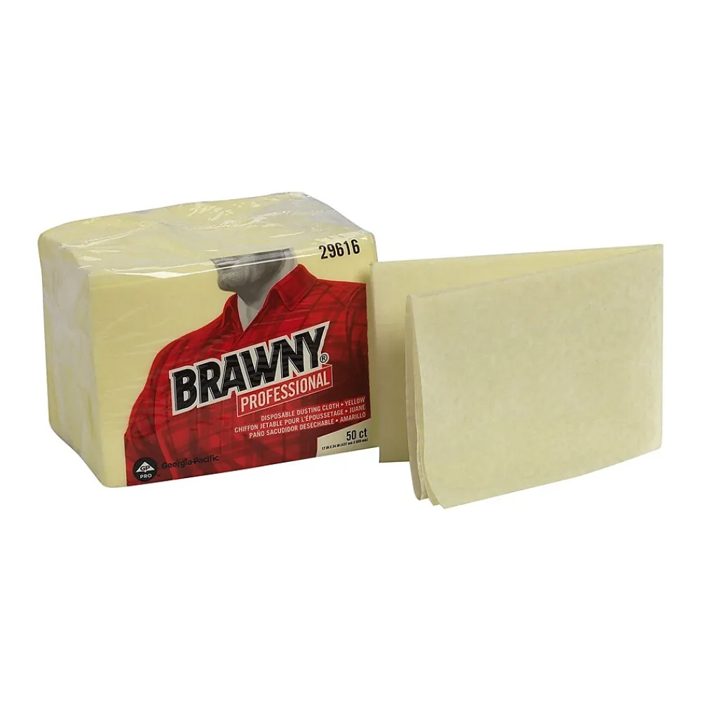 Brawny Professional Dusting Cloths, 24" x 24", Yellow, 50 Cloths/Pack (29616)