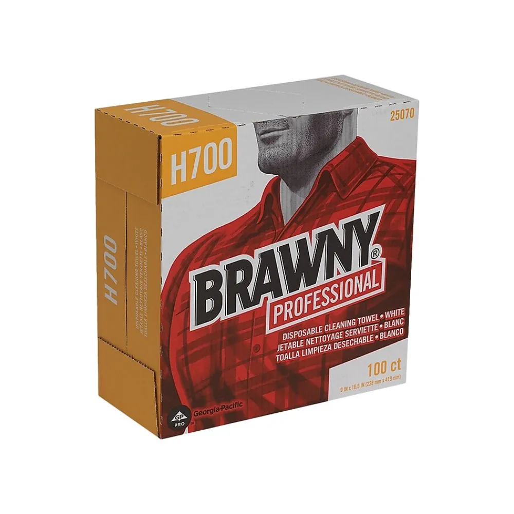 Brawny Professional Heavy Duty Durable Fibers Cleaning Wipers, 9.1", White, 100 Wipers/Box, 5/Carton (25070)