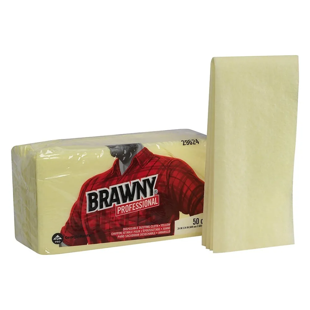 Brawny Professional Nylon Dusting Wipers, 24" x 24", Yellow, 200 Wipers/Box (29624)