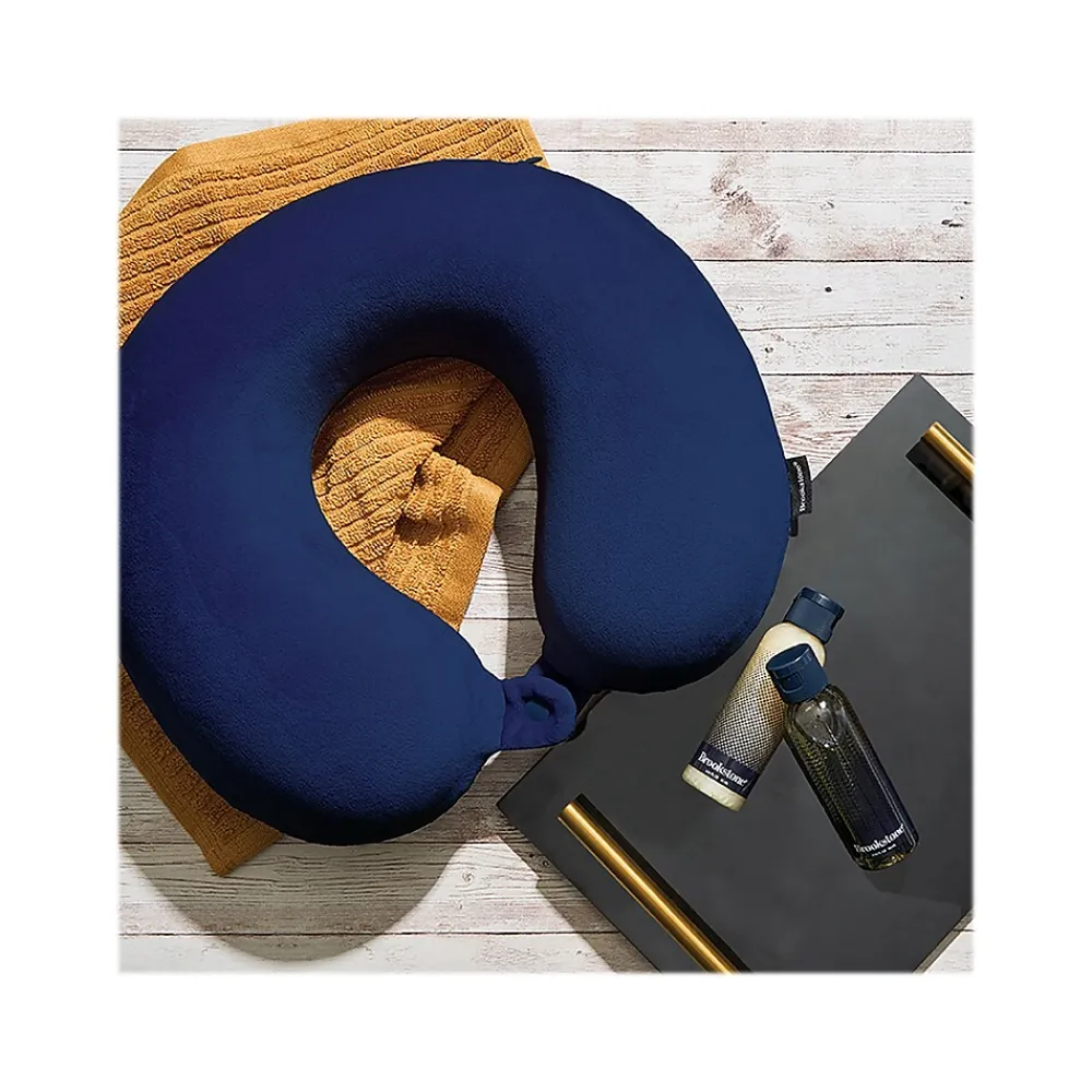 Brookstone Memory Foam Fabric Travel Pillow, Blue (BNPM0004)