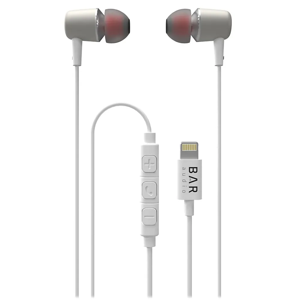 cellhelmet Bar Audio Earbuds, Lightning Connector, White (BAR-IN-EAR-LIGHT)