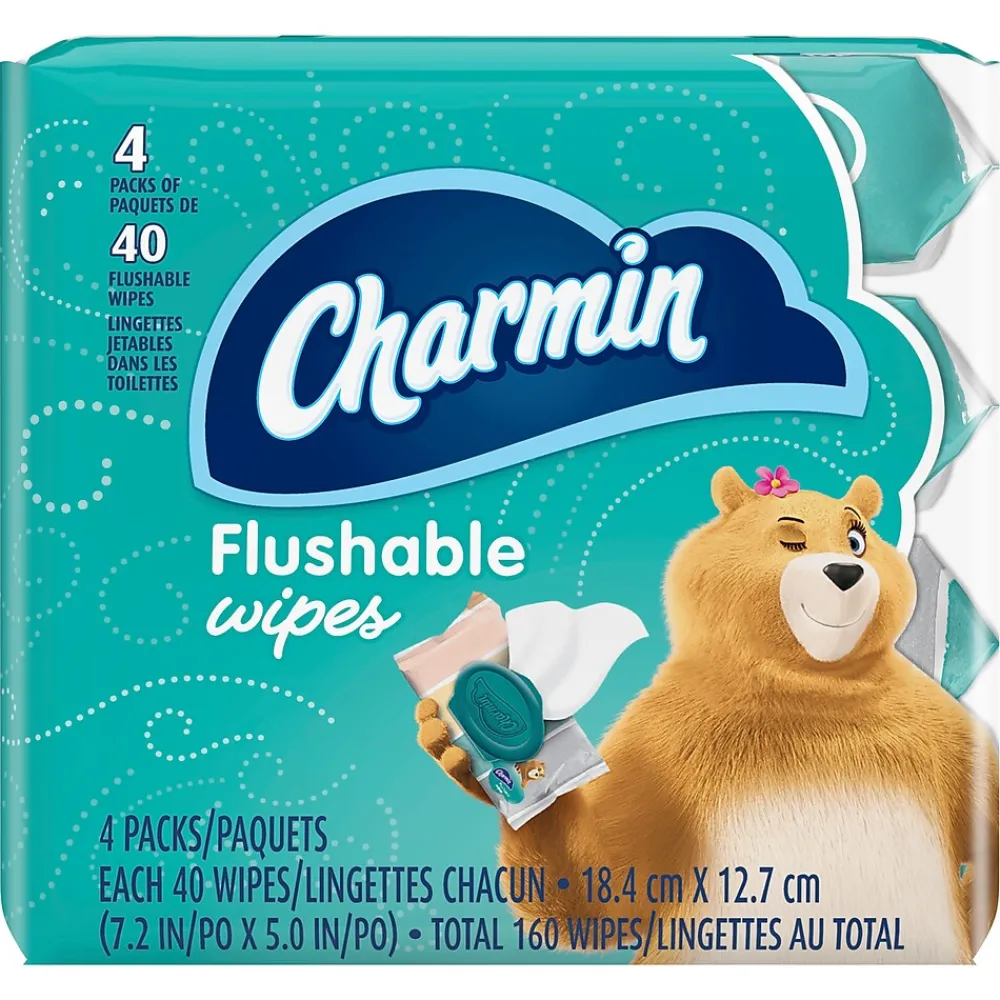 Charmin Flushable Wipes, White, 40 Sheets/Pack, Pack of 4 (79619)