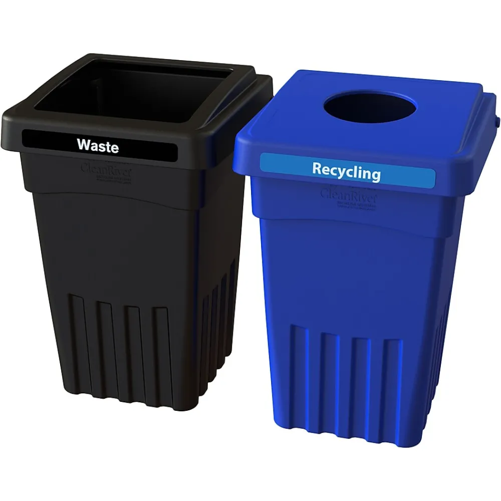 CleanRiver BevvyBin Dual-Stream Recycling Station, 16 Gallon, Blue/Black (BEVVY8-2-BK-BE)