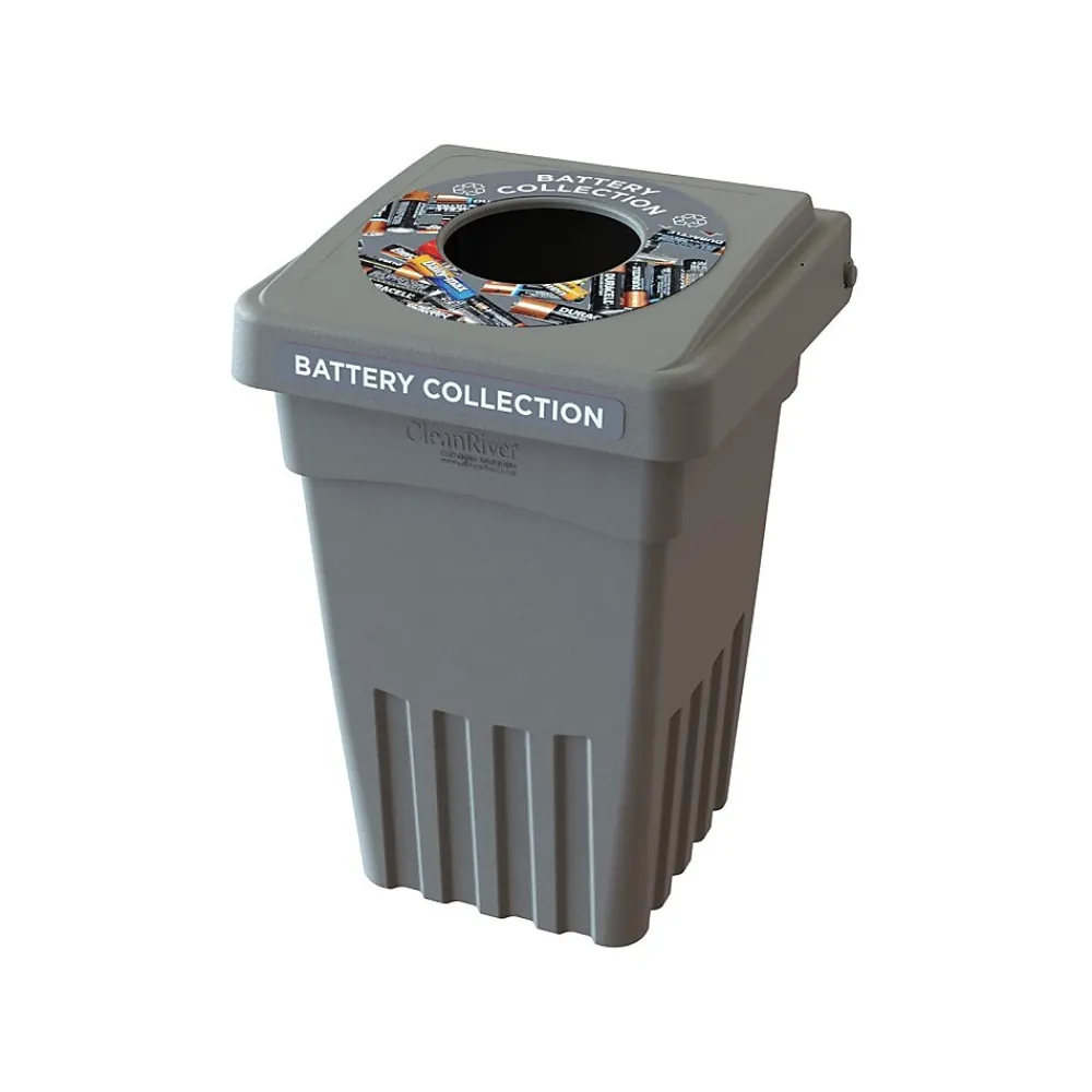 CleanRiver BevvyBin Plastic Battery Recycling Bin, 8 Gallon, Gray (BEVVY8-1-GR)