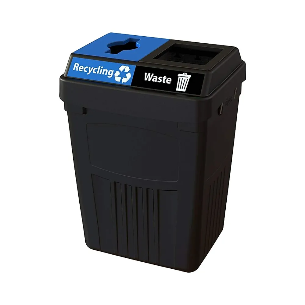 CleanRiver FlexE Plastic Dual-Stream Recycling Station, 50 Gallon, Black (FX50A-BK2-R-BE-W-BK)