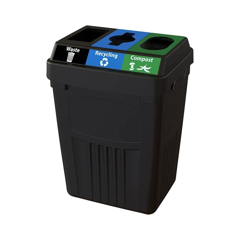 CleanRiver FlexE Plastic Dual-Stream Recycling Station, 50 Gallon, Black (FX50A-BK3-R-BE-W-BK-C-GN)