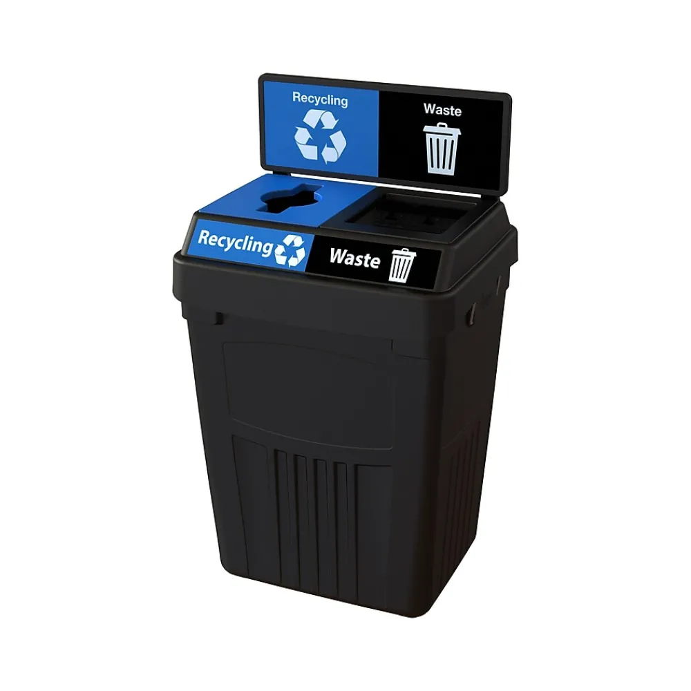 CleanRiver FlexE Plastic Dual-Stream Recycling Station, 50 Gallon, Black (FX50B-BK2-R-BE-W-BK)