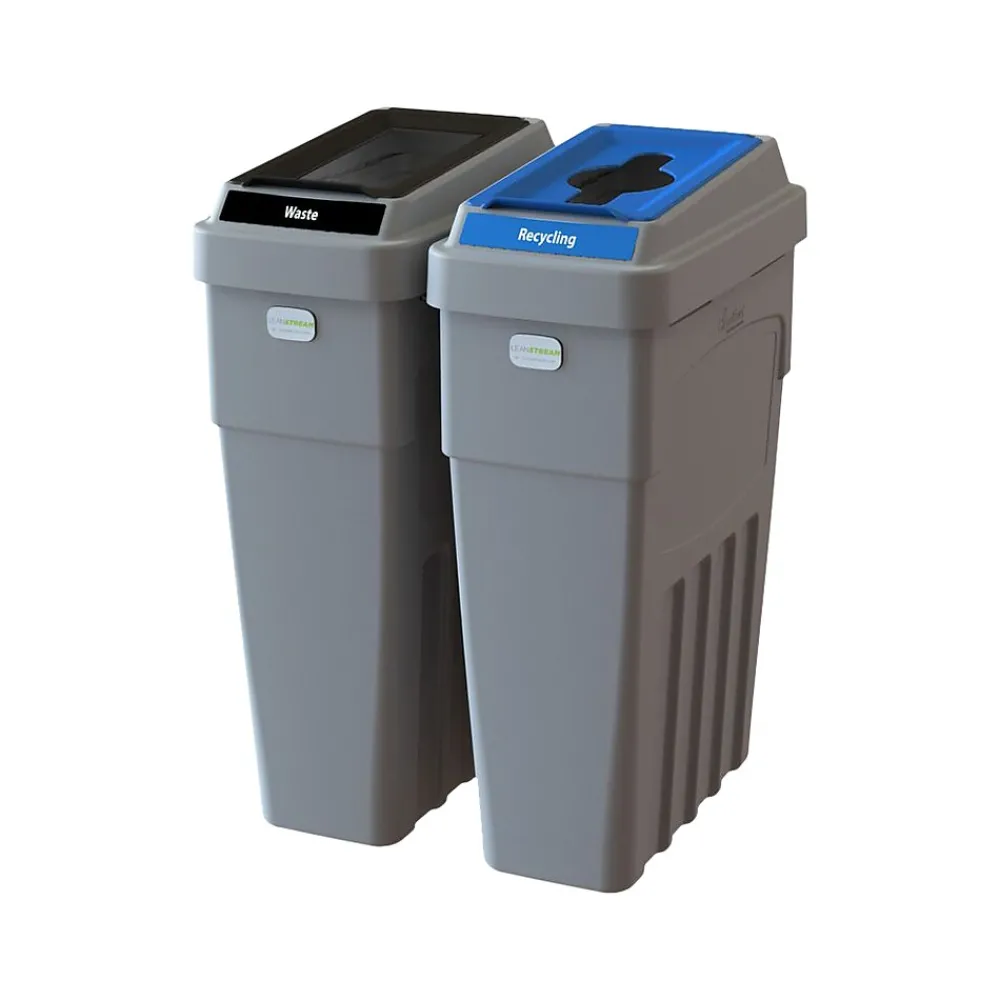 CleanRiver LeanStream Plastic Dual-Stream Recycling Station, 46 Gallon, Gray (LS2-001)