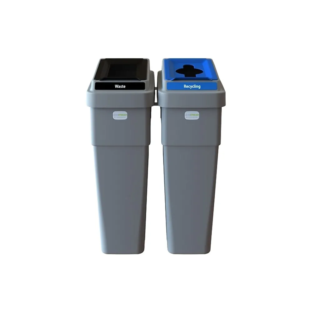 CleanRiver LeanStream Plastic Dual-Stream Recycling Station, 46 Gallon, Gray (LS2-001)