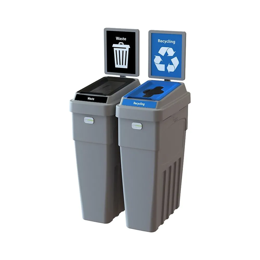 CleanRiver LeanStream Plastic Dual-Stream Recycling Station, 46 Gallon, Gray (LS2B-001)