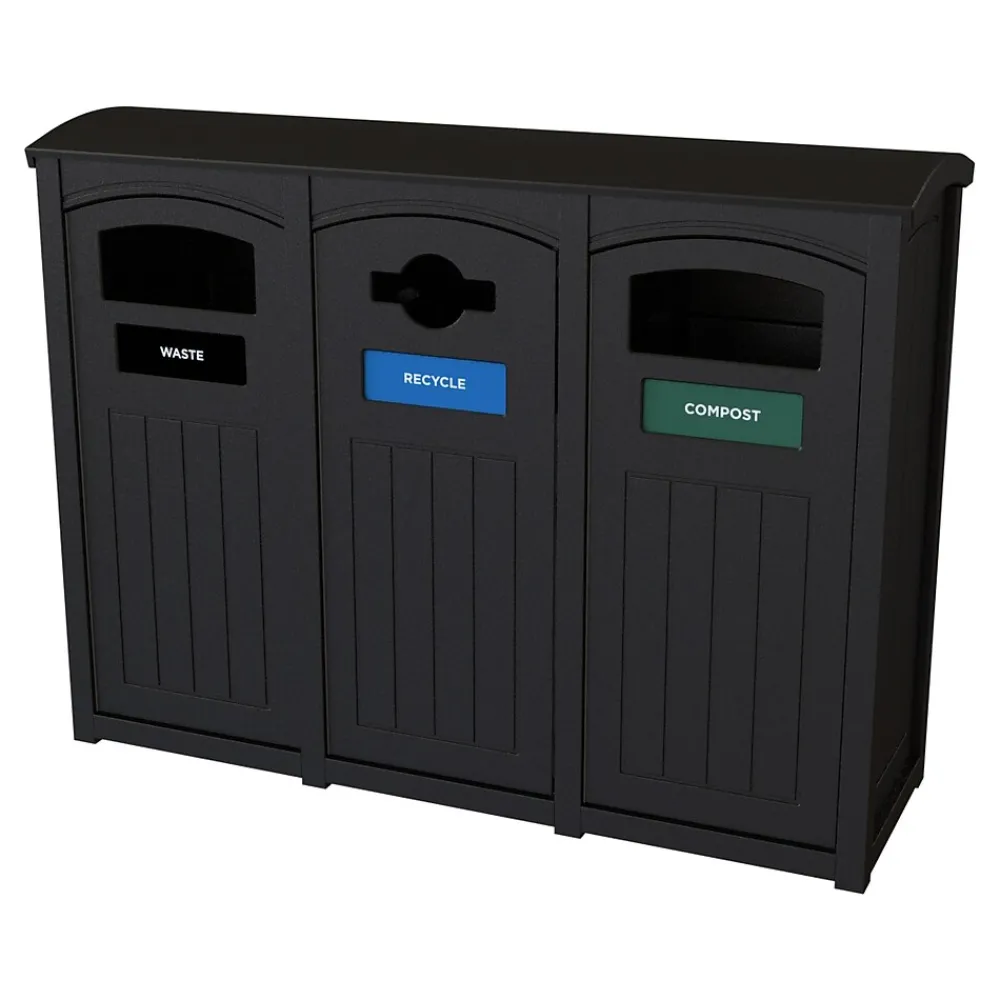 CleanRiver PD Three-Stream Recycling Station, 105 Gallon, Black (XD35-3-WRC-BK)