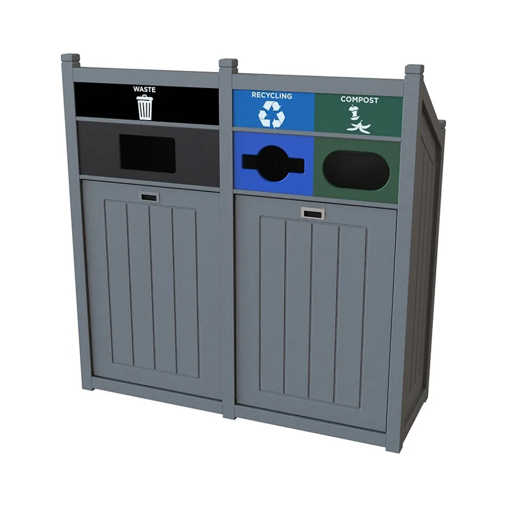 CleanRiver PTZ Three-Stream Recycling Station, 72 Gallon, Gray (TXZ72-3-WRC-GY)